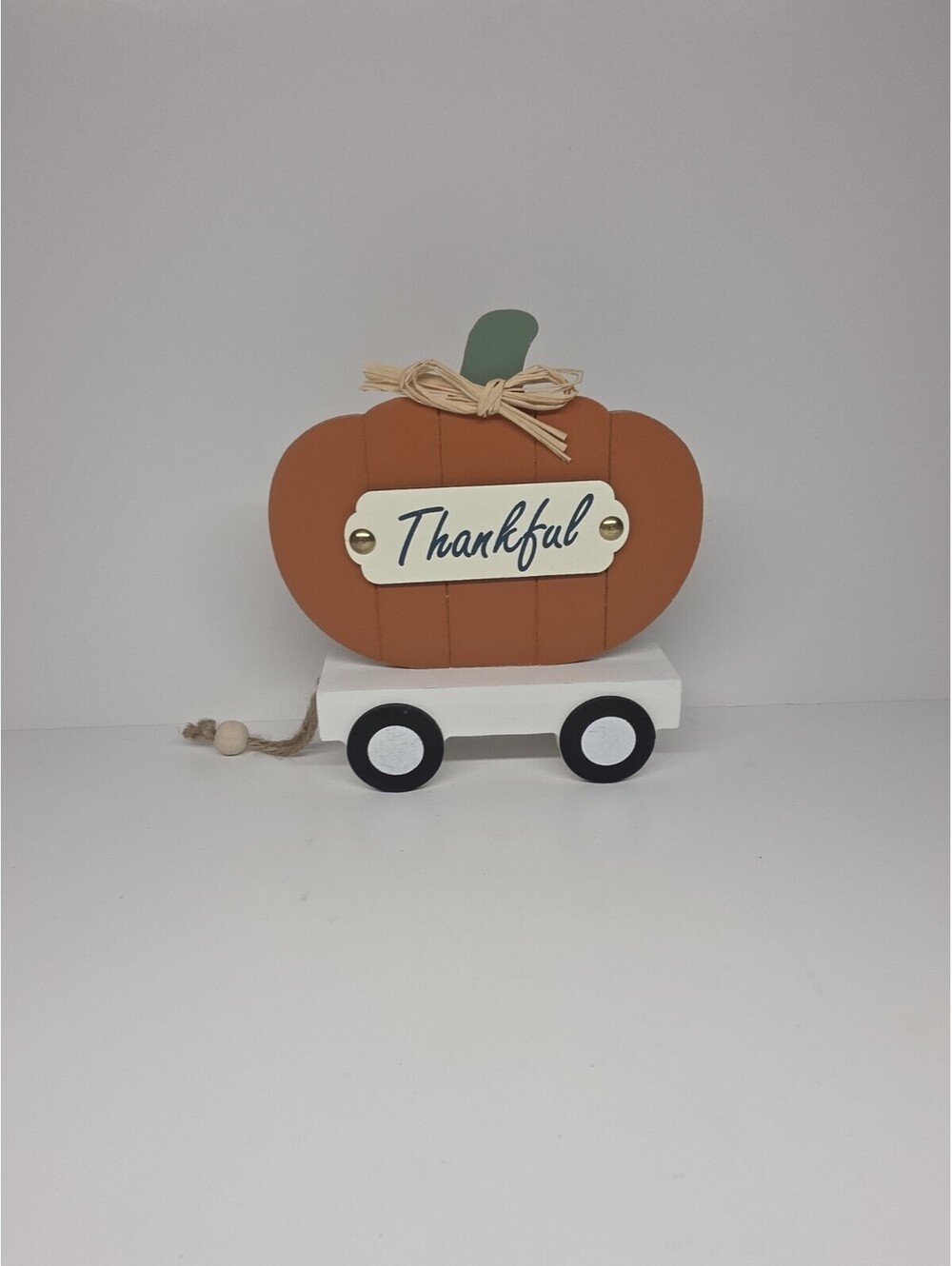 HARVEST DECOR SELF STANDING THANKFUL WAGON ORANGE PUMPKIN .5" X 6"